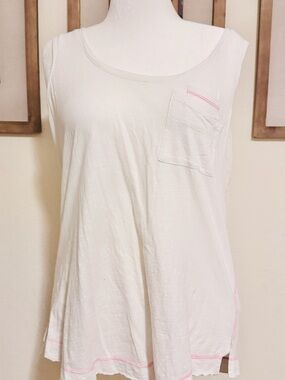 Anthropologie Large White Tank Top with Pink Stitching